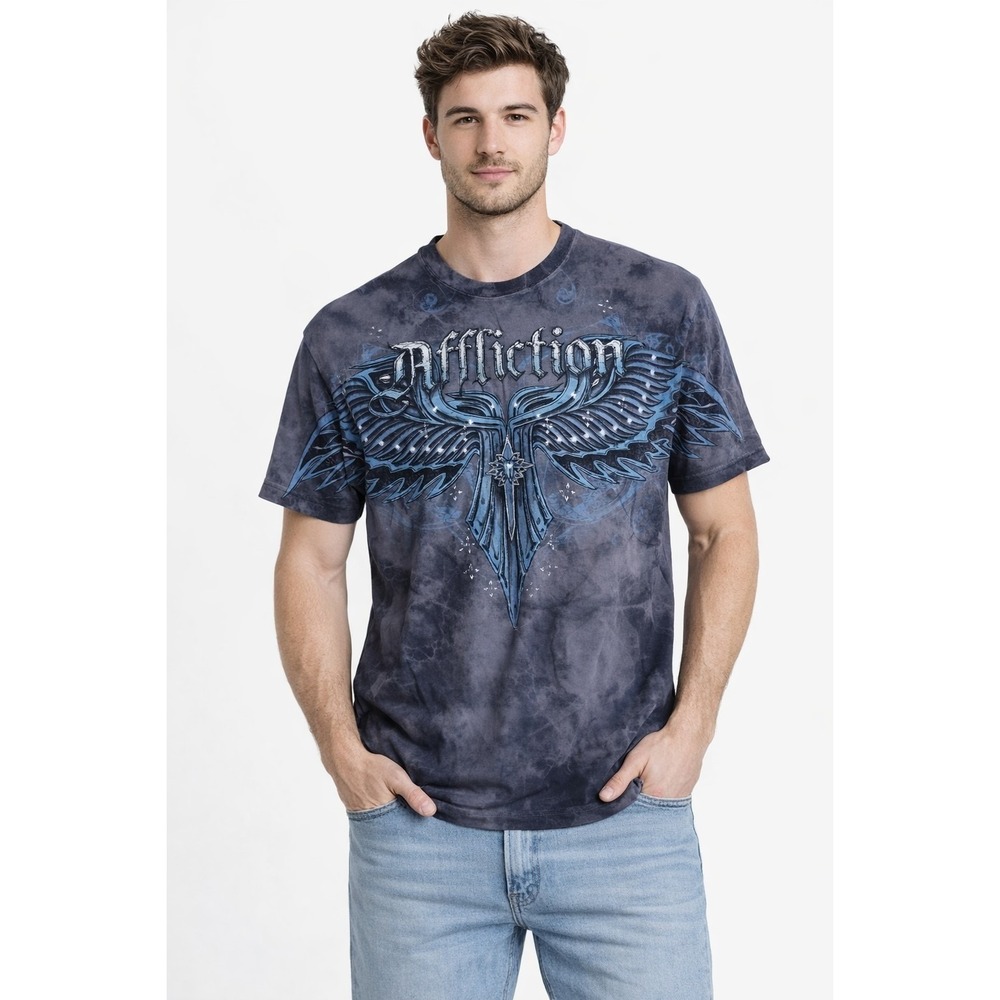 VTG Affliction George St Pierre Rush Tie-Dye Shirt Mens size MEDIUM Y2K